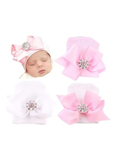 Buy Newborn Hats for Girls 3Pcs Hospital Hat Baby Girl Bows and Headbands Infant Beanie Nursery Caps in Saudi Arabia