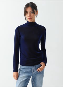 Buy Women's Polyamide Duochrome turtleneck Sweatshirt Slim Fit Blue in UAE