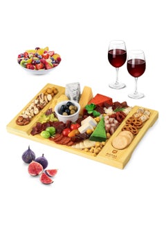 اشتري Unique Bamboo Cheese Boards Charcuterie Trays And Cutlery Accessories Wine Crackers Brie And Meat Trays Large Thick Natural Wood Waiters في الامارات