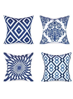 Buy 4-pieceThrow Pillow case Set , with Blue and White Porcelain Embroidery Geometric Design Sofa cover Suitable for Home Office in Saudi Arabia