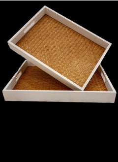 Buy A set of luxuriously designed serving trays, 2 pieces, wooden / white in Saudi Arabia