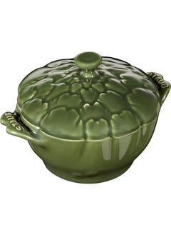 Buy Artichoke Patterned Ceramic Cocotte Bowl 16 Oz – Basil Green, 13 cm in UAE