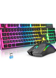 اشتري Wireless Mouse And Keyboard Set RGB Water Backlight Rechargeable Keyboard ABS Pudding Key Cap Automatic Hibernation Power Saving Mode 2.4G Wireless Transmission Technology(Black) في السعودية