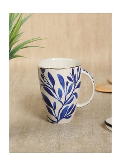 اشتري Elegance Leaf Porcelain Mug, White & Blue - 375 ml في الامارات