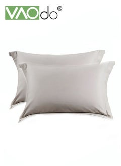 اشتري 2PCS Cotton Pillowcase Skin-friendly Soft Breathable Solid Color Pillowcase (Large 48*72CM Sliver) في السعودية