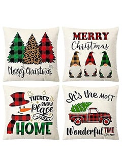 اشتري Christmas Pillow Covers 18x18 Inch Set of 4 Farmhouse Pillow Covers Holiday Rustic Linen Pillow Case for Sofa Couch(B) في الامارات