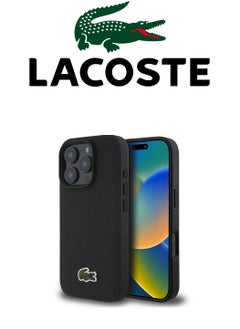 Buy IPhone 16 Pro Max cover, supports wireless charging, MagSafe, with original logo and faux leather design approved by the global brand Lacoste. From CG Mobile. Black in Saudi Arabia