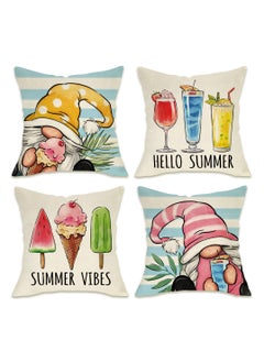 اشتري Summer Decorative Throw Pillow, Set of 4 Hello Summer Vibes Gnome, Cover 18 x 18 Ice Cream Popsicle Juice Porch Patio Outdoor Pillowcase, Stripes Seasonal Farmhouse Couch Cushion Case Home Decor في السعودية