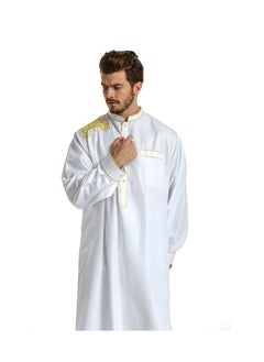 Buy Hot Selling Ethnic Embroidery Long Sleeve Loose Standing Collar Robe for Men in Saudi Arabia