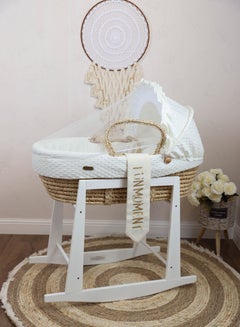 Buy Portable Baby Moses Basket Cot With Durable Rocking Stand (off white) in UAE