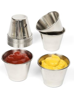 Buy Small Sauce Cups, Stainless Steel Ramekin Dipping Sauce Cup, Commercial Grade Individual Round Condiment cups Reusable Stackable Metal Portion Containers for Sampling Salad Dressing, Sides 12Pcs 60ml in UAE