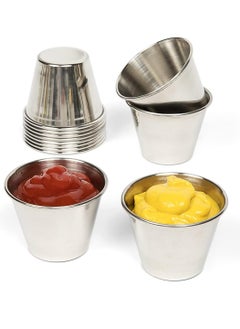 اشتري Small Sauce Cups, Stainless Steel Ramekin Dipping Sauce Cup, Commercial Grade Individual Round Condiment cups Reusable Stackable Metal Portion Containers for Sampling Salad Dressing, Sides 12Pcs 60ml في الامارات