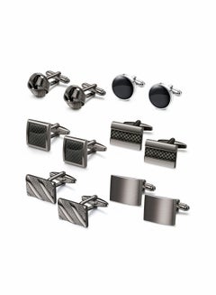 Buy 6 Pairs Cufflinks for Men Classic Cuff Links Mens Cufflinks Tuxedo Shirt Cufflinks for Wedding Groom Business Silver Black Cufflinks Set Father's Gift in UAE