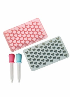 Buy Mini Heart Shape Silicone Gummy Mould, ELECDON Chocolate Mould Pack of 2 Silicone Cake Moulds Droppers Nonstick for Baking 110 Cavities Ice Moulds with 2 Bonus Droppers, Set of 4 (Blue and Pink) in Saudi Arabia