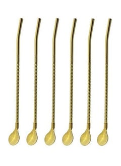 Buy ARTC 6 Pieces Stainless Steel Reusable Spoon Straw Gold Color in UAE