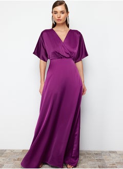 Buy Plum A-Line Woven Satin Long Evening Evening Dress TPRSS24AE00008 in Egypt