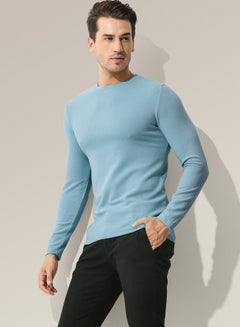 Buy Mens Solid Color Crew-Neck Thermal Underwear Shirt Cold Weather Thick Base Layer,Long Sleeve T-Shirt Loungewear Blue in Saudi Arabia