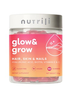 اشتري Glow & Grow Sugar Free Vitamin Gummies (150g) | Hair, Skin & Nails | With Hyaluronic acid, Biotin, Vitamin E & C - 60 Gummies في السعودية