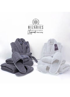 Buy Couple Bathroom Set (2 Bathrobes with Slippers and 2 Towel Sets) in UAE