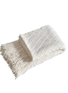 اشتري Tassel Design Soft Warm Cotton Home Decoration Blanket off-white في السعودية