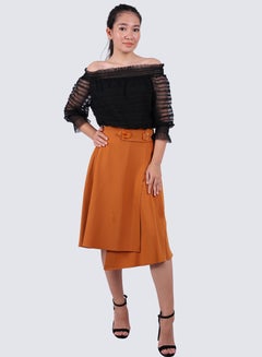 Buy Women's Asymmetric Midi Skirt Skirt in Leather Brown in UAE