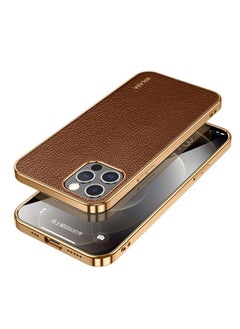 Buy Case for Apple iPhone 15 Pro Max 6.7 inch Slim Luxury Business Style Retro Classic PU Electroplate Shiny Gold Frame Soft Hybrid Bumper Shockproof Cover Protective Cover Brown in Saudi Arabia