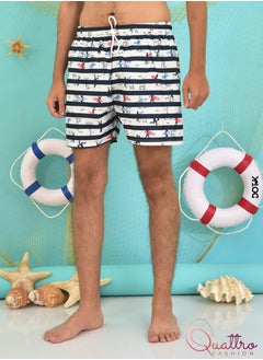 Buy Men's striped swimsuit, white * black, XL  Waterproof in Egypt