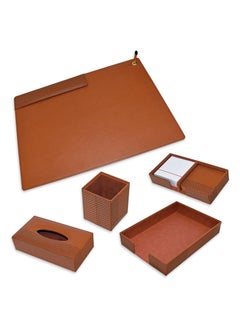 Buy 5 Piece FIS Executive Desk Set in Gift Box, Italian PU, Brown Color - FSDS221BR in UAE