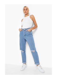 اشتري Basics Mid Rise Ripped Mom Jeans في الامارات