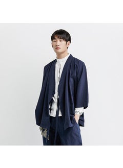 Buy Mens Loose Hanfu Set Retro Tang Jacket Navy blue one-piece top in Saudi Arabia