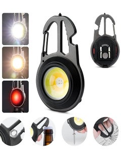 Buy Round Type Mini Keychain Flashlight with Magnet and 2 Screwdrivers, 800 Lumens Bright, Rechargeable and Portable COB Pocket Light with 6 Light Modes, Suitable for Outdoor Travel and Emergency, Black in Saudi Arabia