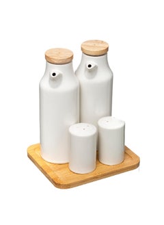 Buy Ceramic Oil Vinegar Salt And Pepper Set White And Beige 18 X 13.3 X 15.3 Cm 179613 in Saudi Arabia