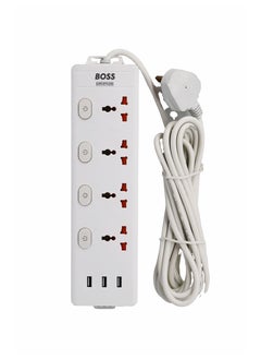 اشتري BOSS LIFE STYLE Extension Lead with USB Slots, 3 Way Sockets Outlet Power Strips with 3 USB Ports, Universal Plug Adapter with 5M Extension Cord, Charging Station for Home, Office, Individually Switch في الامارات