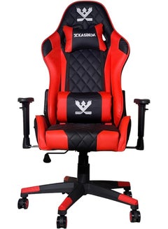 Buy A swivel leather gaming and video gaming chair with a backrest and lumbar support, black and red in Saudi Arabia