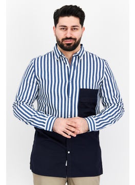 اشتري Men Regular Fit Striped Long Sleeve Casual Shirt, Electric Blue/White في الامارات