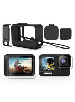 اشتري Accessories Kit for GoPro Hero 10/Hero 9 Black, Silicone Sleeve Protective Case + 6Pcs Tempered Glass Screen Protector for Hero 10 Hero 9 في السعودية