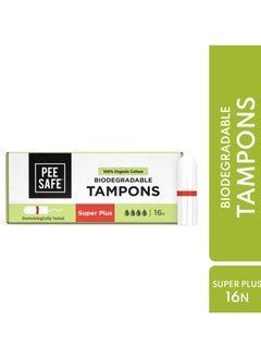 Buy PeeSafe 100% Organic Cotton Tampons, Comfortable & Stain-Free, Biodegradable, Dermatologically tested, Very heavy flow Super size, 16 tampons in Saudi Arabia