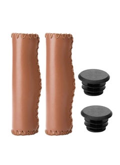 اشتري Bike Handlebar Grip Pu Sponge Handle Bar End Grip With Double Lock For Most Bikes(Brown) في الامارات