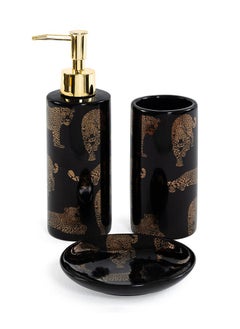 Buy Leopard Bath Accessory Set - Set of 3, Black & Gold in UAE