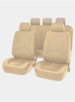 اشتري 3-Piece Leather Car Seat Cover Premium PU Leather and Universal Fits Car Interior Accessories Car Seat Covers for Most Cars - Beige في السعودية