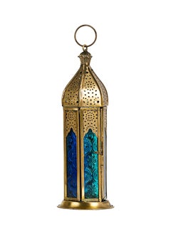 Buy HilalFul Brass Antique Blue Turquoise Decorative Candle Holder Lantern - Tall | For Home Decor in Eid, Ramadan, Wedding | Living Room, Bedroom, Indoor, Outdoor Decoration | Islamic Themed | Moroccan in UAE