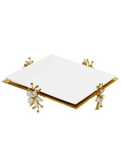 Buy 2-piece Platter Set With Stand, gold/white, 25x25 cm in UAE