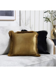 Buy Efren Filled Cushion With Fringes 45X45cm - Yellow/Black in UAE