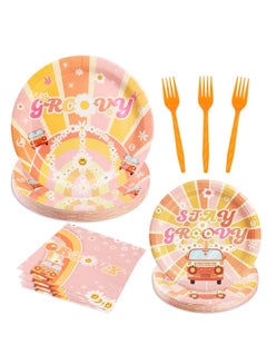 Buy Tableware Set Disposable Tableware Party Supplies Set Includes Bohemian Daisy Dinner Plates Dessert Plates Napkins Forks Suitable for Vintage Hippie Rainbow Birthday Parties in UAE