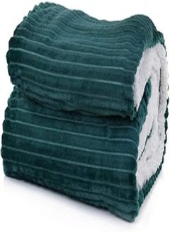 Buy Mintra 200180 Sherpa & Strip Flannel Blanket, 220 x 180 cm, Emerald Green in Egypt