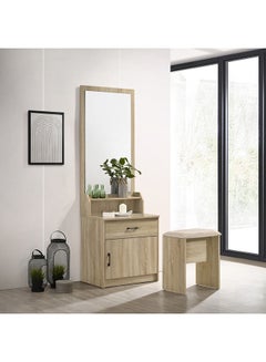 Buy Oasis 3-Piece 1-Drawer 1-Door Tall Dresser Set With Mirror And Stool 60 x 180 x 41.5 cm in UAE