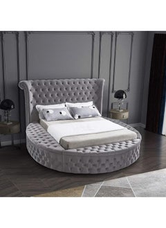 Buy Lotus | Wooden Bed Frame Upholstered in Velvet - Grey in Saudi Arabia