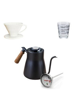 اشتري Professional Brew Tools 3-Piece Premium Coffee Set-Coffee Pot with Built-in Thermometer and Kettle+Ceramic Espresso Dripper+Graduated Cup في السعودية