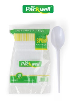 اشتري Plastic Spoon- PWCT1601|  2.3 Grams Each, Premium-Quality, BPA-Free, Foodgrade and Hygienic| Perfect for Parcels, Large Gatherings, Takeout, Etc| White في الامارات