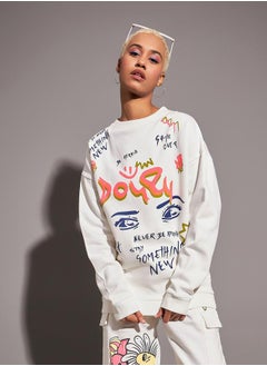 Buy Oversized Graphic Print Dropped Shoulder Sweatshirt in Saudi Arabia